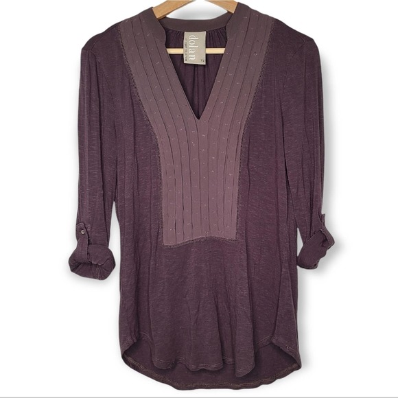 Anthropologie Dolan Pintucked Bryn Henley Pop Over Raisin Colored Top US Size XS - Picture 2 of 6